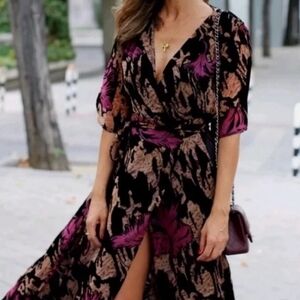 ZARA Woman Velvet Burnout Wrap Dress